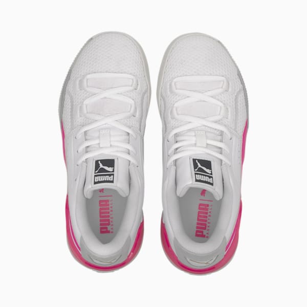 Clyde Hardwood Basketball Shoes JR, Puma White-Pink Glo, extralarge