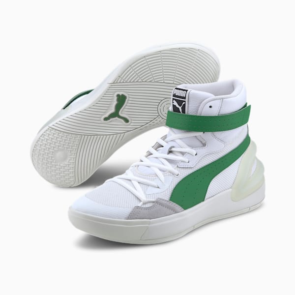 Sky Modern Basketball Shoes, Puma White-Amazon Green, extralarge