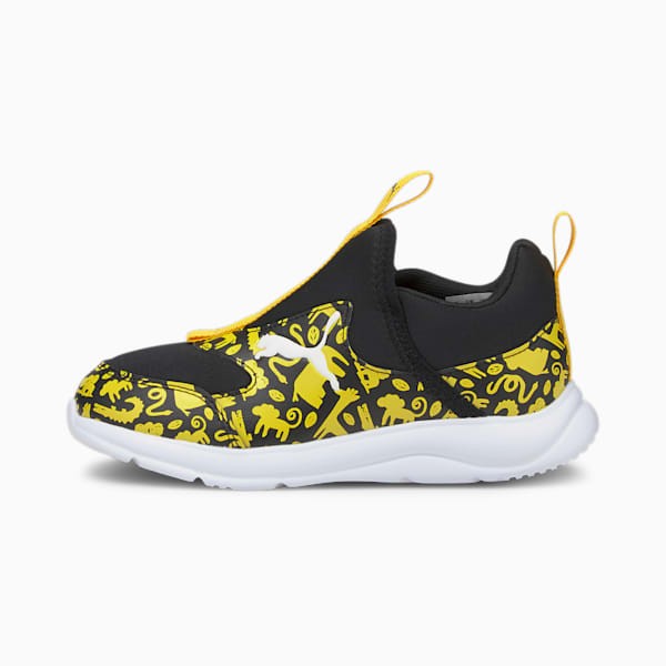 Fun Racer Summer Animals Slip-On Kids' Shoes, Puma Black-Super Lemon, extralarge-IND