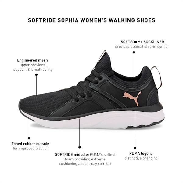 SOFTRIDE Sophia Women's Walking Shoes, Puma Black-Rose Gold, extralarge-IND