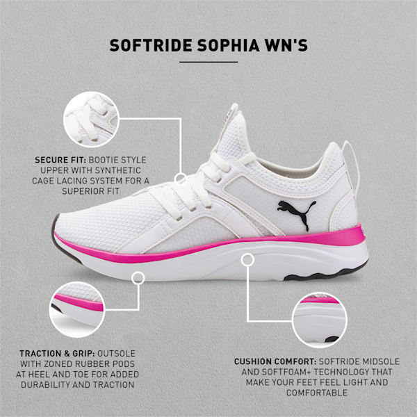 SOFTRIDE Sophia Women's Walking Shoes, Puma White-Deep Orchid, extralarge-IND