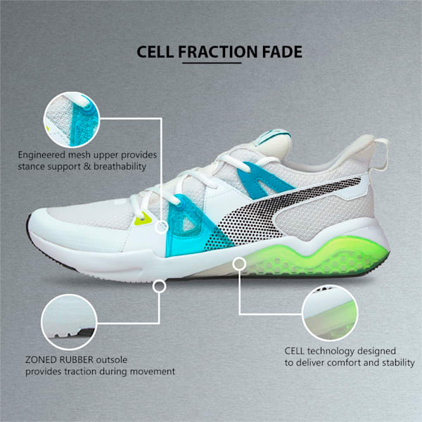 Cell Fraction Fade Men's Running Shoes, Puma White-Scuba Blue-Yellow Alert, extralarge-IND