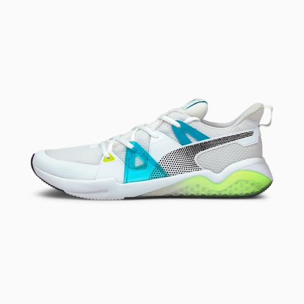 Cell Fraction Fade Men's Running Shoes, Puma White-Scuba Blue-Yellow Alert, extralarge-IND
