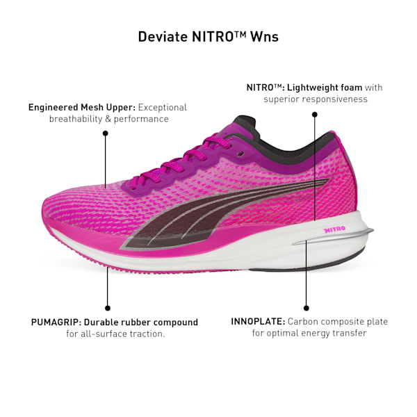 Deviate Nitro Women's Running Shoes, Deep Orchid-Puma Black-Metallic Silver, extralarge-IND