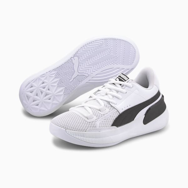 Clyde Hardwood Team Basketball Shoes JR, Puma White-Puma Black, extralarge