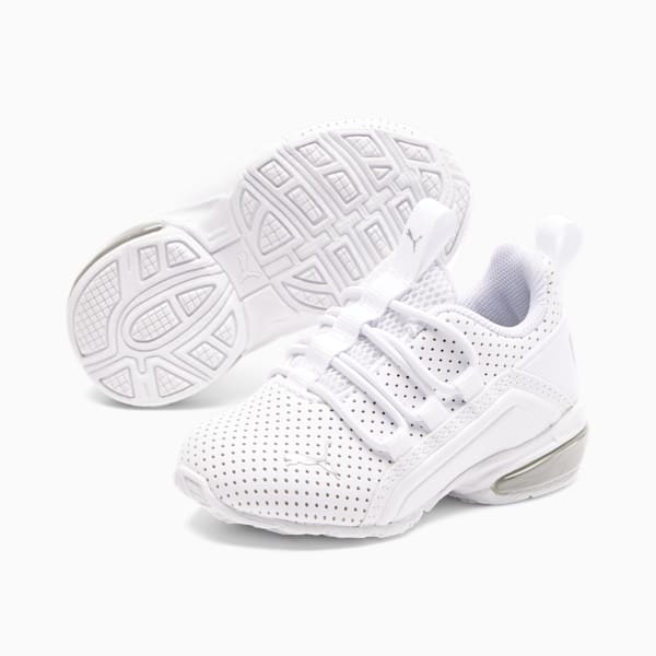 Axelion Perforated Metallic Toddler Shoes, Puma White-Puma Silver, extralarge