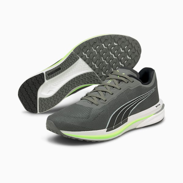 Velocity NITRO Men's Running Shoes, CASTLEROCK-Puma Black-Green Glare, extralarge