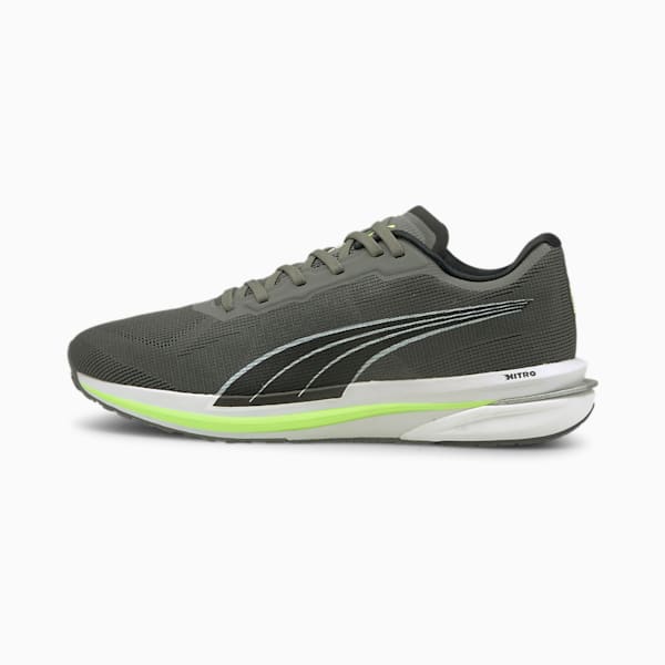 Velocity NITRO Men's Running Shoes, CASTLEROCK-Puma Black-Green Glare, extralarge