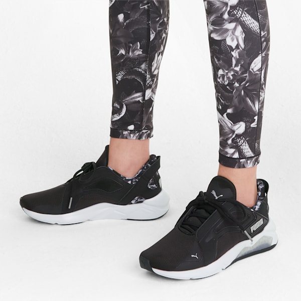 LQDCELL Method Untamed Floral Women's Training Shoes, Puma Black-Metallic Silver, extralarge