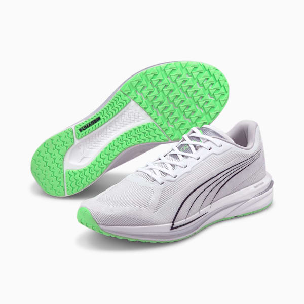 Velocity NITRO COOLadapt Men's Running Shoes, Puma White-Puma Black-Elektro Green, extralarge