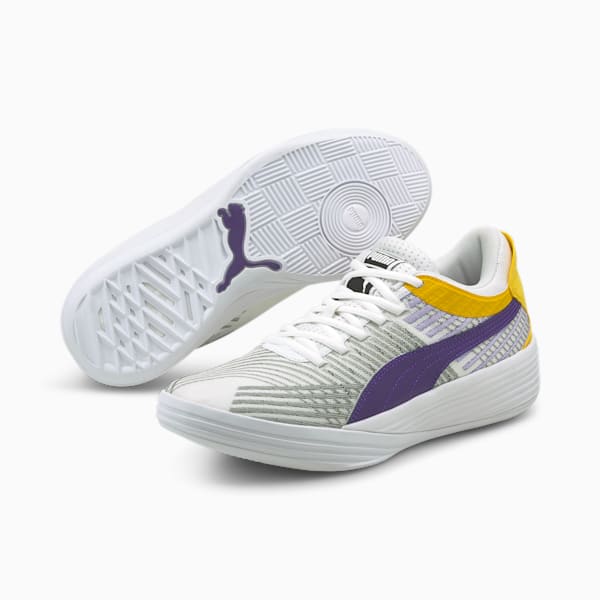 Clyde All-Pro Coast 2 Coast Basketball Shoes, Puma White-Prism Violet, extralarge