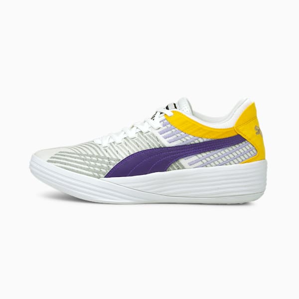 Clyde All-Pro Coast 2 Coast Basketball Shoes, Puma White-Prism Violet, extralarge