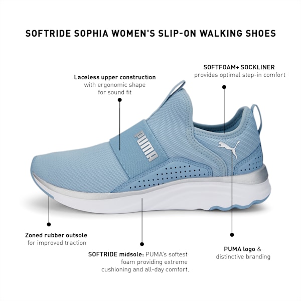 SOFTRIDE Sophia Women's Slip-On Walking Shoes, Blue Wash-Metallic Silver, extralarge-IND