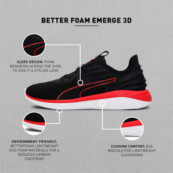 Better Foam Emerge 3D Men's Running Shoes, Puma Black-High Risk Red, extralarge-IND