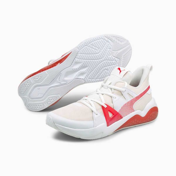 Cell Fraction Knit Men's Running Shoes, Puma White-High Risk Red, extralarge-IND
