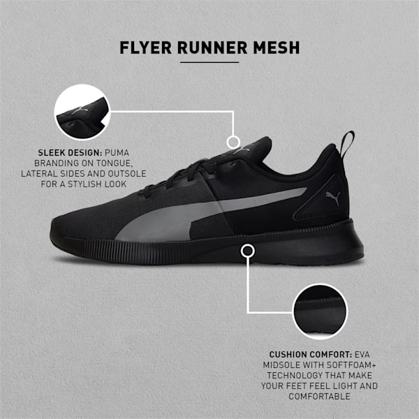 Flyer Runner Mesh Unisex Running Shoes, Puma Black-CASTLEROCK, extralarge-IND