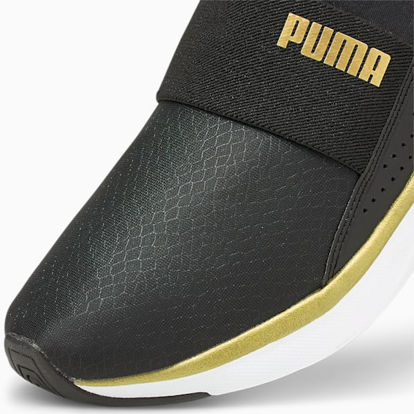 SOFTRIDE Sophia Shine Women's Slip-On Walking Shoes, Puma Black-Puma Team Gold, extralarge-IND