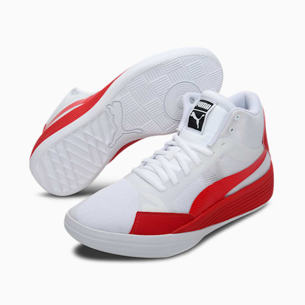 Clyde All-Pro Team Mid Unisex Basketball Shoes, Puma White-High Risk Red, extralarge-IND