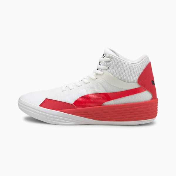Clyde All-Pro Team Mid Unisex Basketball Shoes, Puma White-High Risk Red, extralarge-IND
