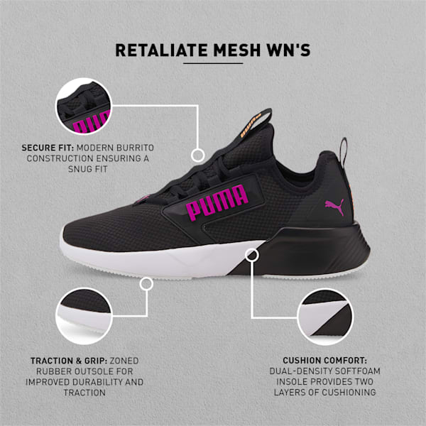 Retaliate Mesh Women's Running Shoes, Puma Black-Neon Citrus-Deep Orchid, extralarge-IND