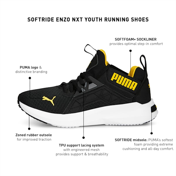 Softride Enzo Nxt Youth Running Shoes, PUMA Black-Pelé Yellow, extralarge-IND