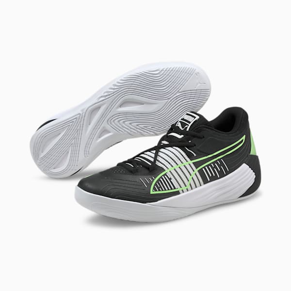 Fusion Nitro Basketball Shoes, Puma Black-Green Glare, extralarge