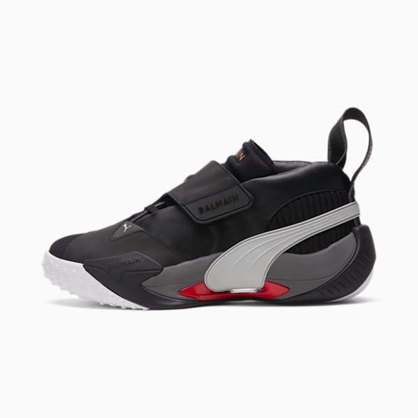 PUMA x BALMAIN Court Basketball Shoes, Puma Black-High Risk Red, extralarge