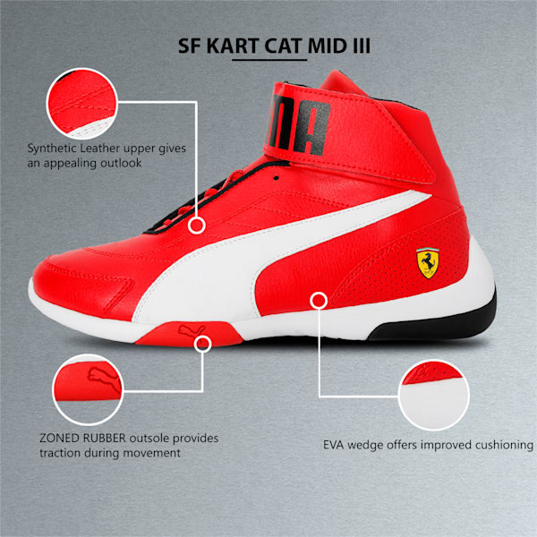 Ferrari Kart Cat Mid Men's Sneakers, Rosso Corsa-Puma White, extralarge-IND