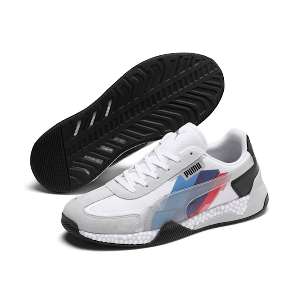 BMW M Motorsport Speed HYBRID Men's Running Shoes, Puma White-Glacier Gray-Puma Black, extralarge