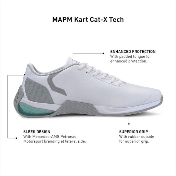 Mercedes Kart Cat-X Tech Sneakers, Puma White-Spectra Green-Mercedes Team Silver, extralarge-IND