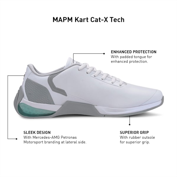 Mercedes Kart Cat-X Tech Unisex Sneakers, Puma White-Spectra Green-Mercedes Team Silver, extralarge-IND