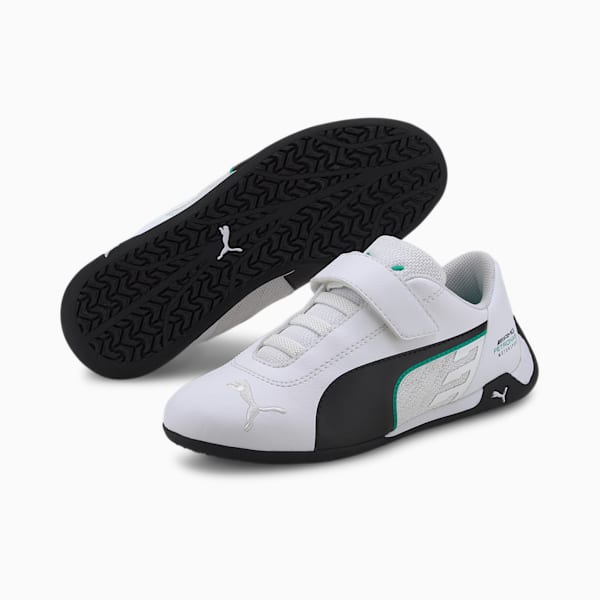 Mercedes-AMG Petronas R-Cat Little Kids' Motorsport Shoes, Puma White-Puma Black, extralarge