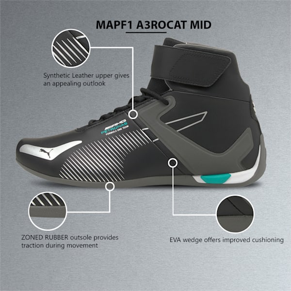 Mercedes AMG Petronas F1 A3ROCAT Mid Motorsport Sneakers, Puma Black-Puma Silver-Smoked Pearl, extralarge-IND