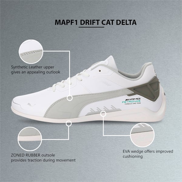 Mercedes AMG Petronas F1 Drift Cat Delta Sneakers, Puma White-Mercedes Team Silver, extralarge-IND