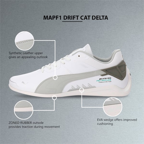 Mercedes AMG Petronas F1 Drift Cat Delta Unisex Sneakers, Puma White-Mercedes Team Silver, extralarge-IND