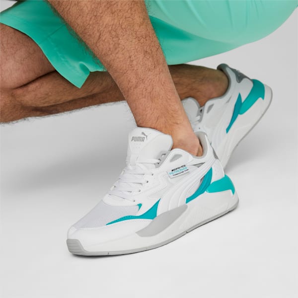 Mercedes AMG Petronas F1 X-Ray Speed Motorsport Sneakers, PUMA White-Spectra Green-PUMA Silver, extralarge-IND