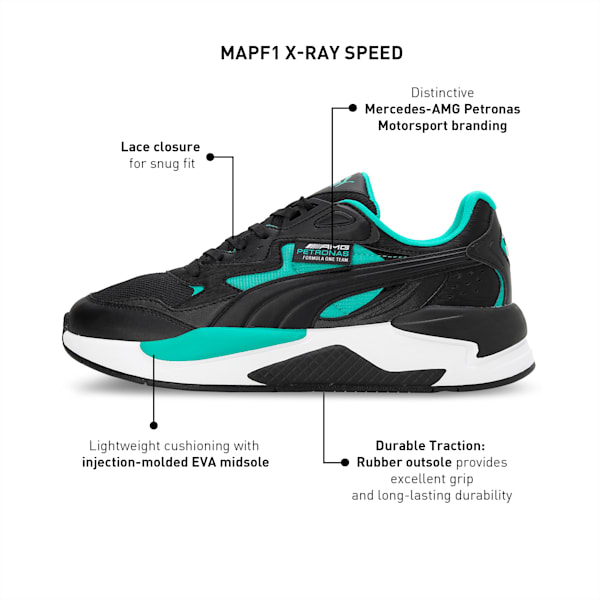 Mercedes AMG Petronas F1 X-Ray Speed Motorsport Sneakers, PUMA Black-Spectra Green-PUMA White, extralarge-IND