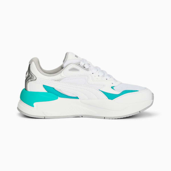 Mercedes F1 X-Ray Speed Big Kids' Motorsport Shoes, PUMA White-Spectra Green-PUMA Silver, extralarge