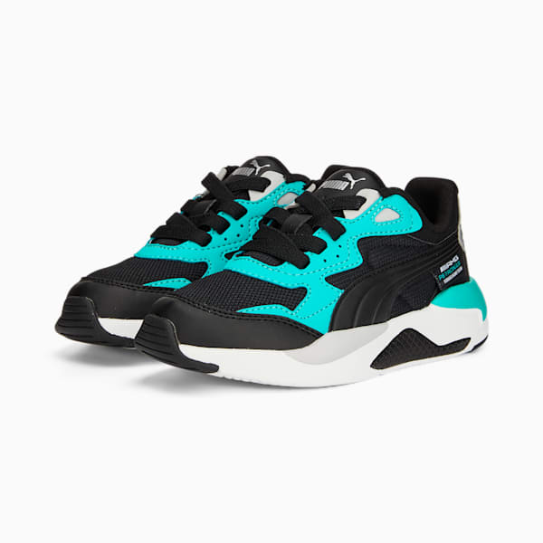 Mercedes F1 X-Ray Speed AC Kids' Motorsport Shoes, PUMA Black-Spectra Green-PUMA Silver, extralarge-GBR