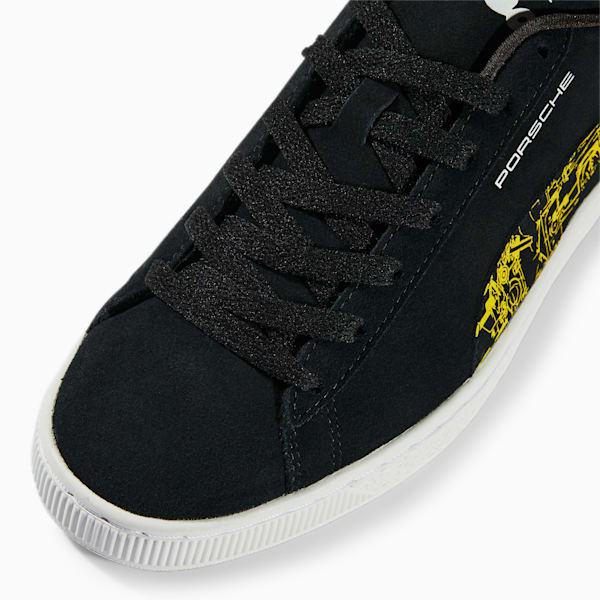 Porsche Legacy Suede Motorsport Shoes, Puma Black-Lemon Chrome-Puma White, extralarge