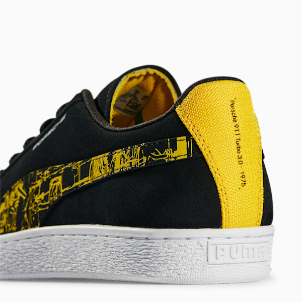 Porsche Legacy Suede Motorsport Shoes, Puma Black-Lemon Chrome-Puma White, extralarge