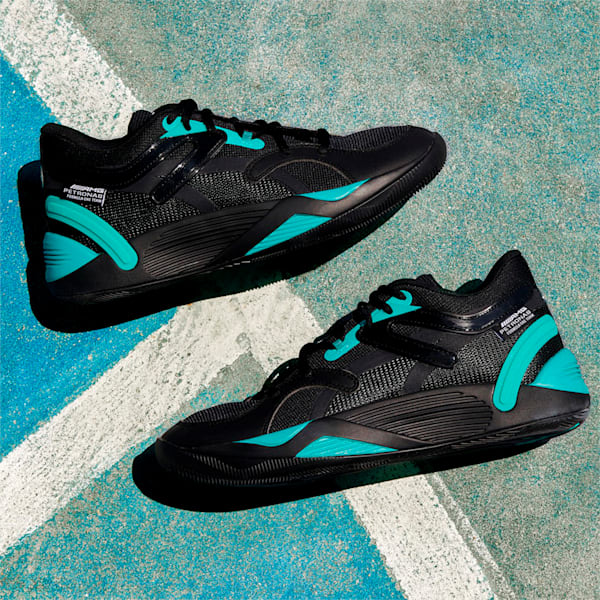 Mercedes AMG Petronas F1 TRC Blaze Court Unisex Sneakers, Puma Black-Spectra Green, extralarge-IND
