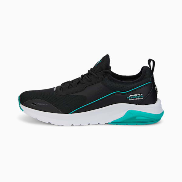 Mercedes AMG Petronas F1 Electron E Pro Sneakers, Puma Black-Puma Black-Spectra Green, extralarge-IND