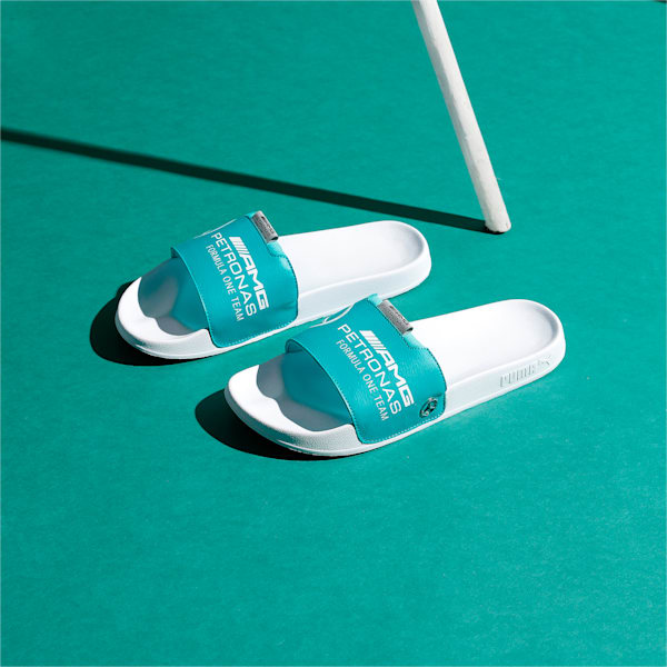 Mercedes AMG Petronas F1 Leadcat 2.0 Logo Unisex Slides, Spectra Green-Puma White, extralarge-IND