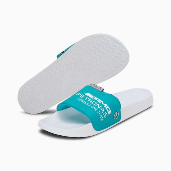 Mercedes AMG Petronas F1 Leadcat 2.0 Logo Unisex Slides, Spectra Green-Puma White, extralarge-IND