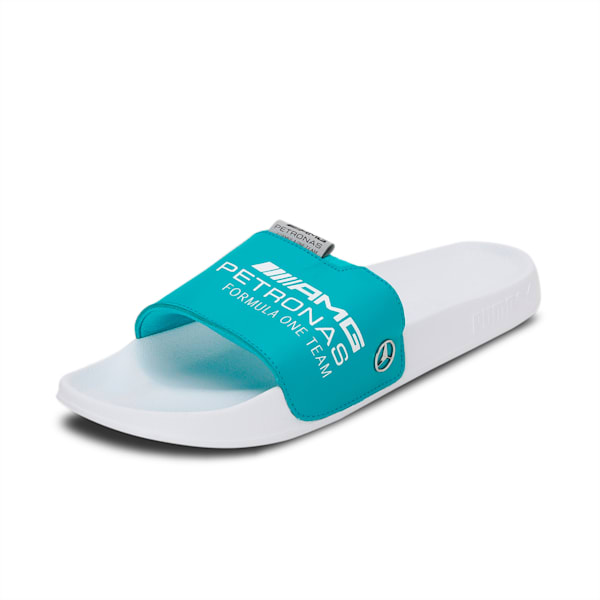 Mercedes AMG Petronas F1 Leadcat 2.0 Logo Unisex Slides, Spectra Green-Puma White, extralarge-IND