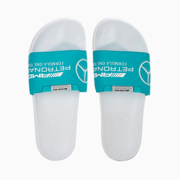 Mercedes AMG Petronas F1 Leadcat 2.0 Logo Unisex Slides, Spectra Green-Puma White, extralarge-IND