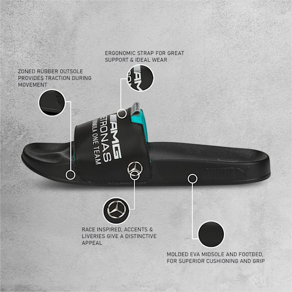 Mercedes AMG Petronas F1 Leadcat 2.0 Logo Unisex Slides, Puma Black-Puma Black, extralarge-IND