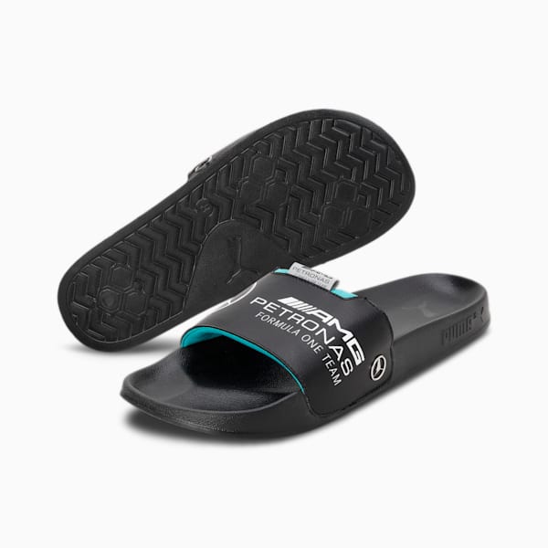 Mercedes AMG Petronas F1 Leadcat 2.0 Logo Unisex Slides, Puma Black-Puma Black, extralarge-IND