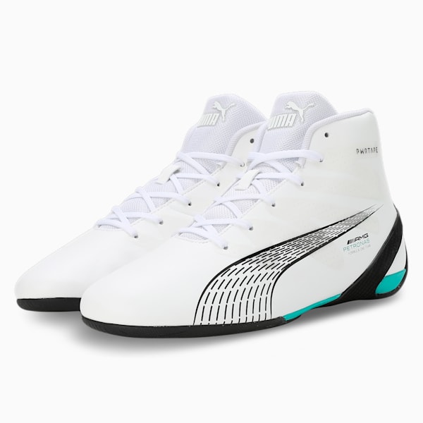 Mercedes-AMG Petronas Motorsport Carbon Cat Mid Driving Shoes, PUMA White-Spectra Green-PUMA Black, extralarge-IND